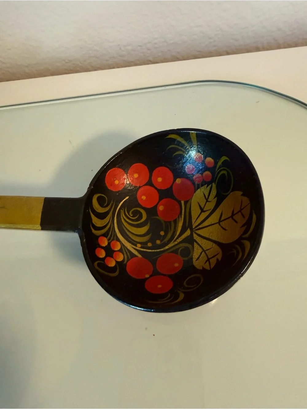 Hand-Painted Black and Red Decorative Serving Spoon